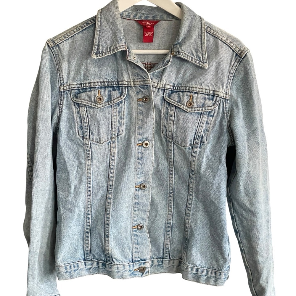 Sundance Jacket Womens Blue Denim Long Sleeve Pockets 100 Cotton Size Medium